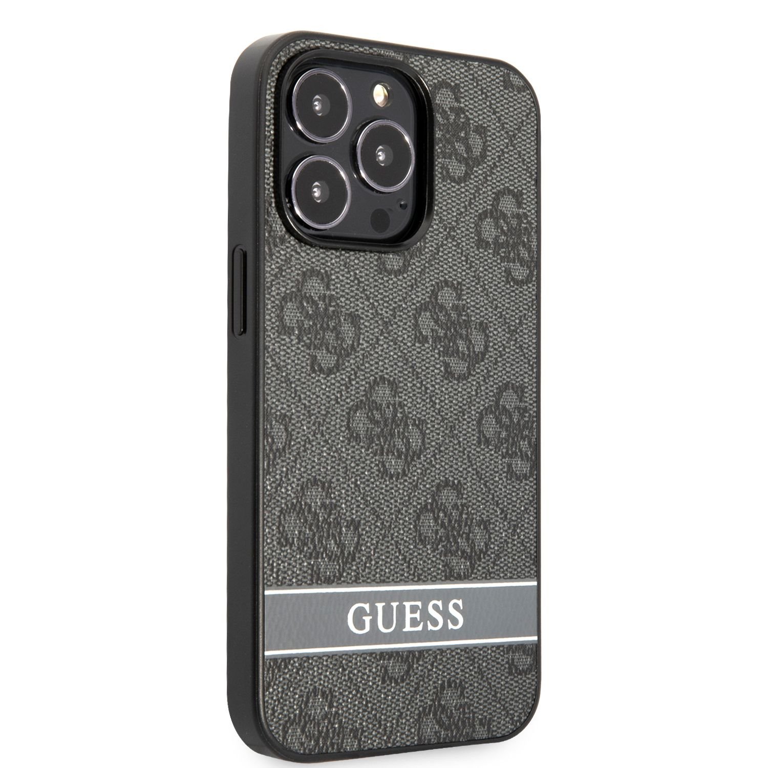 Zadní kryt Guess PU 4G Stripe pro Apple iPhone 13, šedá