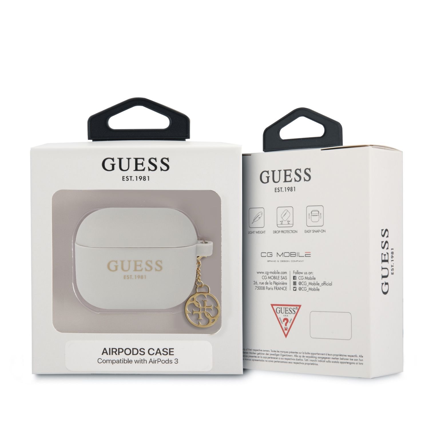 Silikonové pouzdro Guess 4G Charms pro Airpods 3, šedá