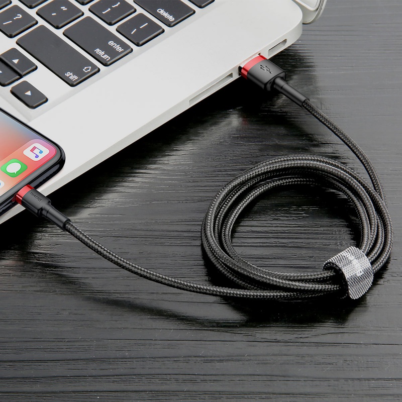 Datový kabel Baseus Cafule Cable USB for Lightning 2.4A 1M, šedá-černá