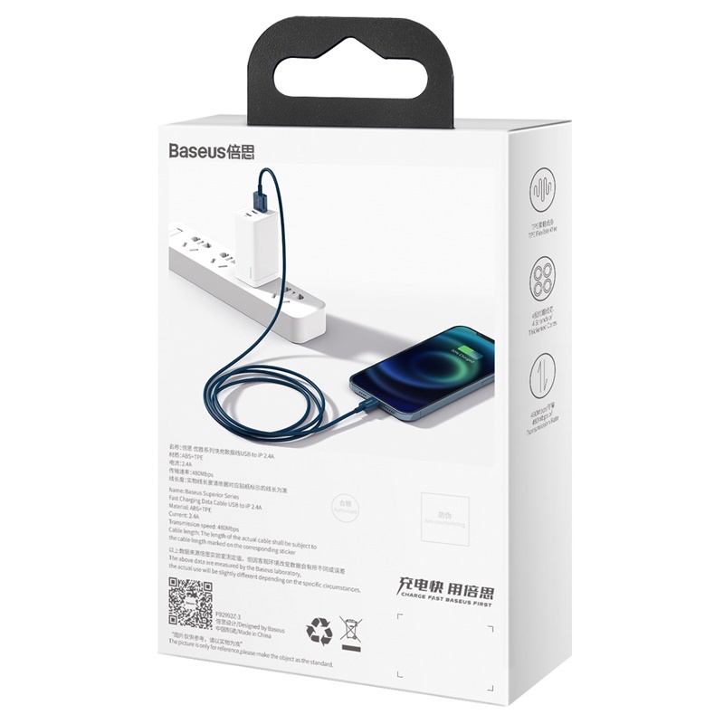 Datový kabel Baseus Superior Series Fast Charging Data Cable USB to iP 2.4A 1m, modrá