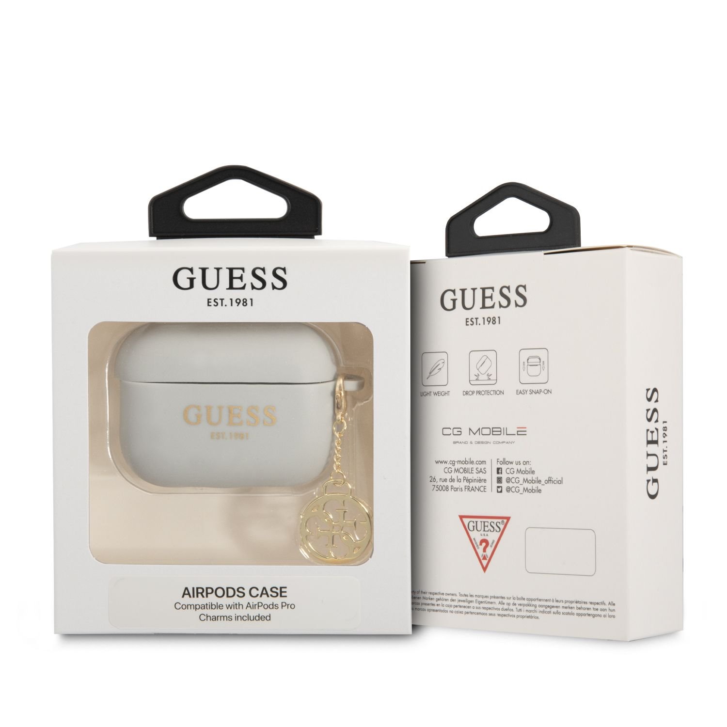 Silikonové pouzdro Guess 4G Charms pro Airpods Pro, šedá