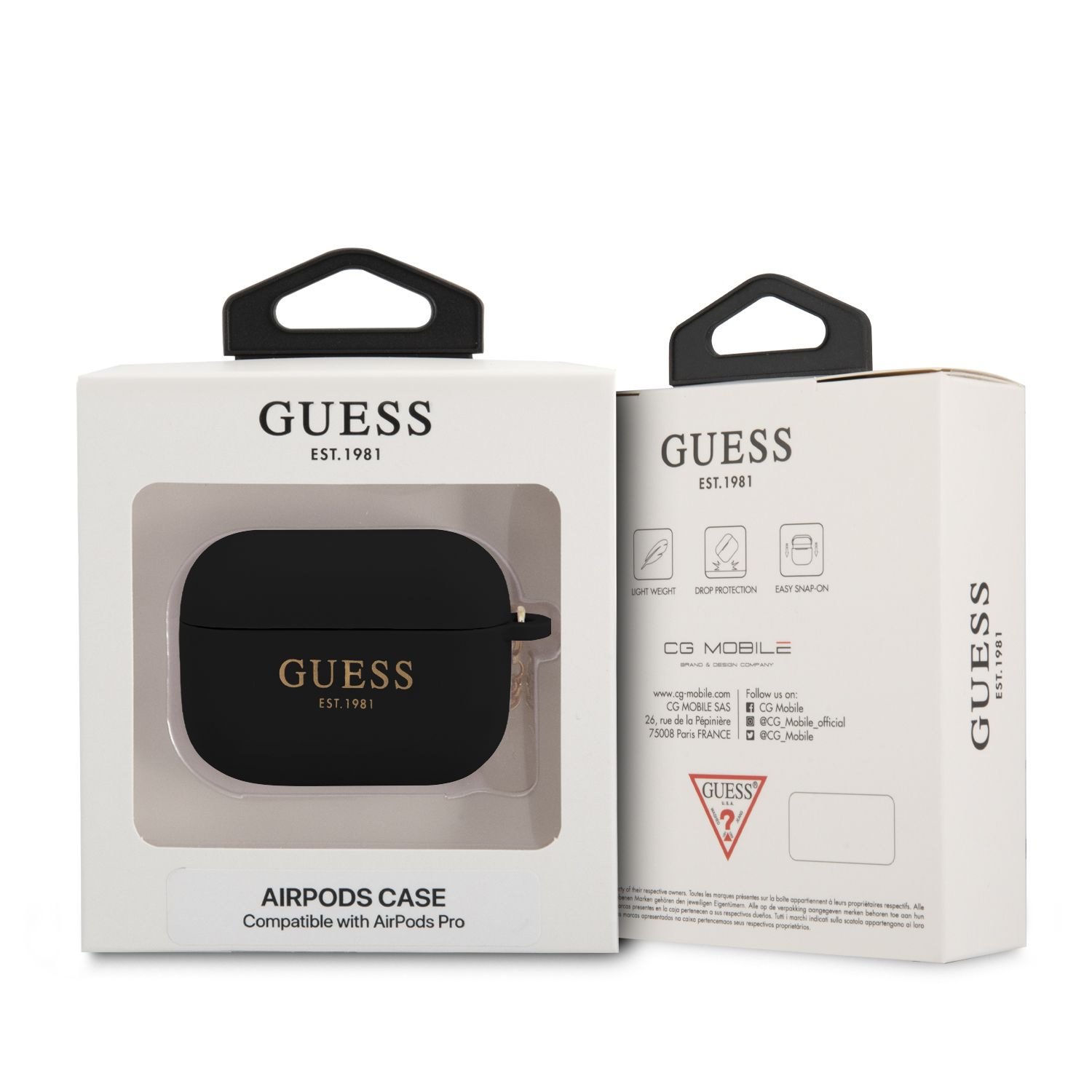 Silikonové pouzdro Guess 4G Charms pro Airpods Pro, černá