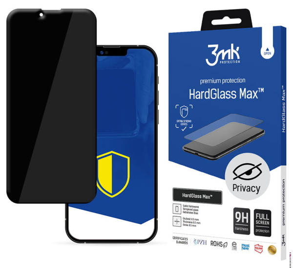 Tvrdené sklo 3mk HardGlass MAX Privacy pre Apple iPhone 13 / iPhone 13 Pro, čierna