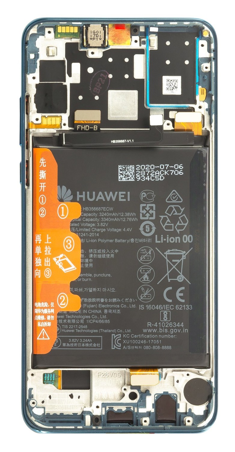 LCD + dotyk + predný kryt + batéria pre Huawei P30 Lite (pre 24MP foto), blue (Service Pack)