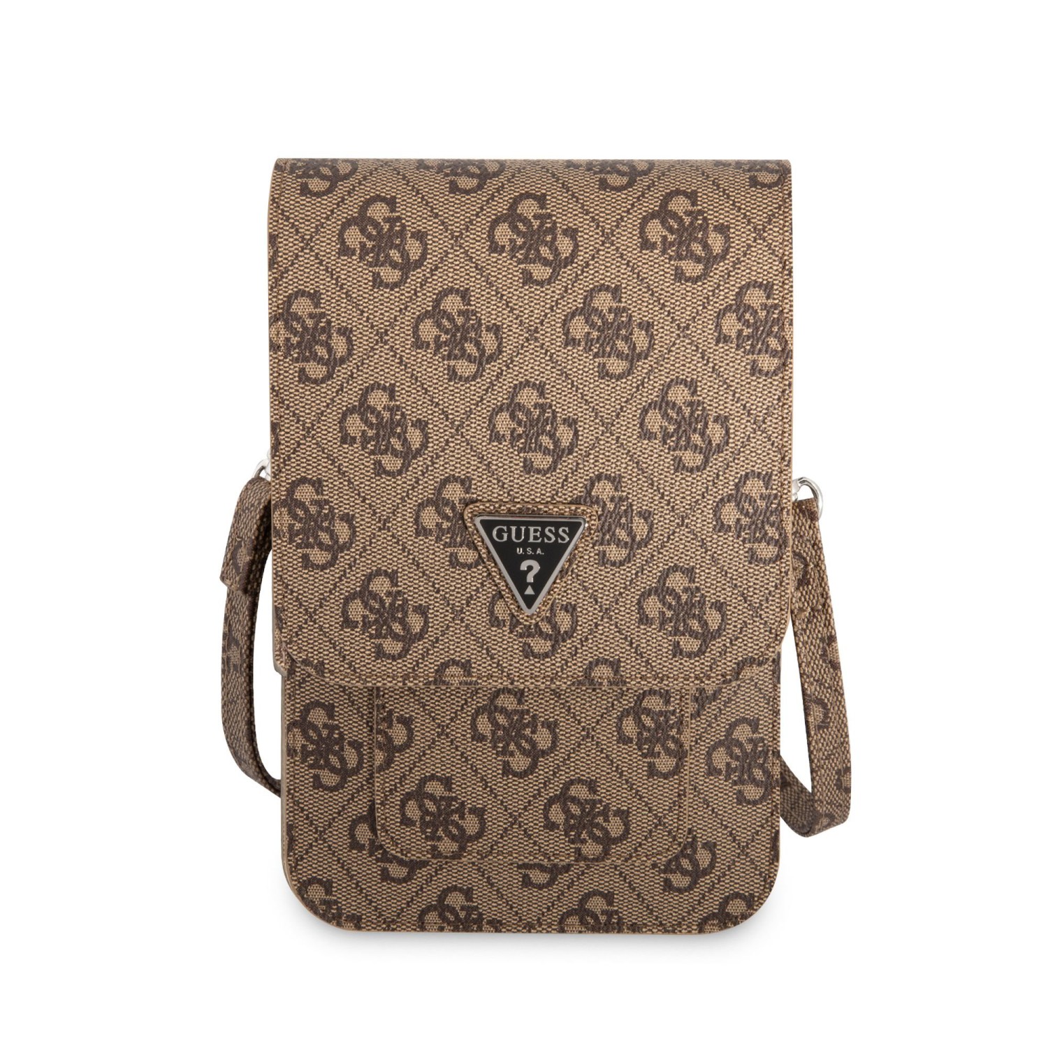 Taška Guess PU 4G Triangle Logo Phone Bag, hnědá