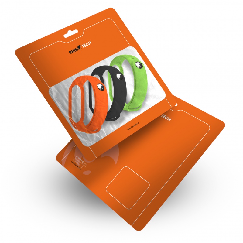 Silikonové řemínky RhinoTech Straps pro Xiaomi Mi Band 5, černá/oranžová/zelená