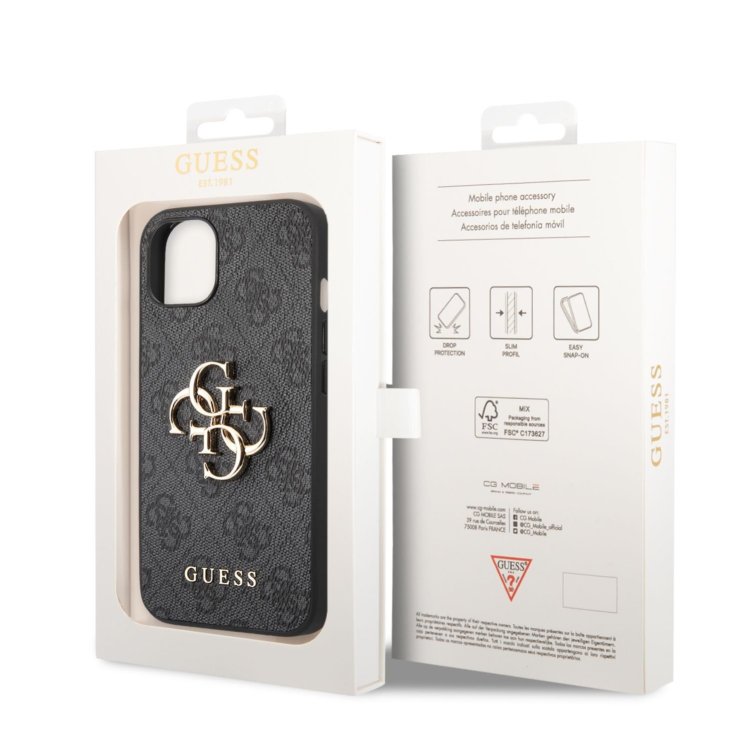 Zadní kryt Guess PU 4G Metal Logo pro Apple iPhone 14 Plus, šedá