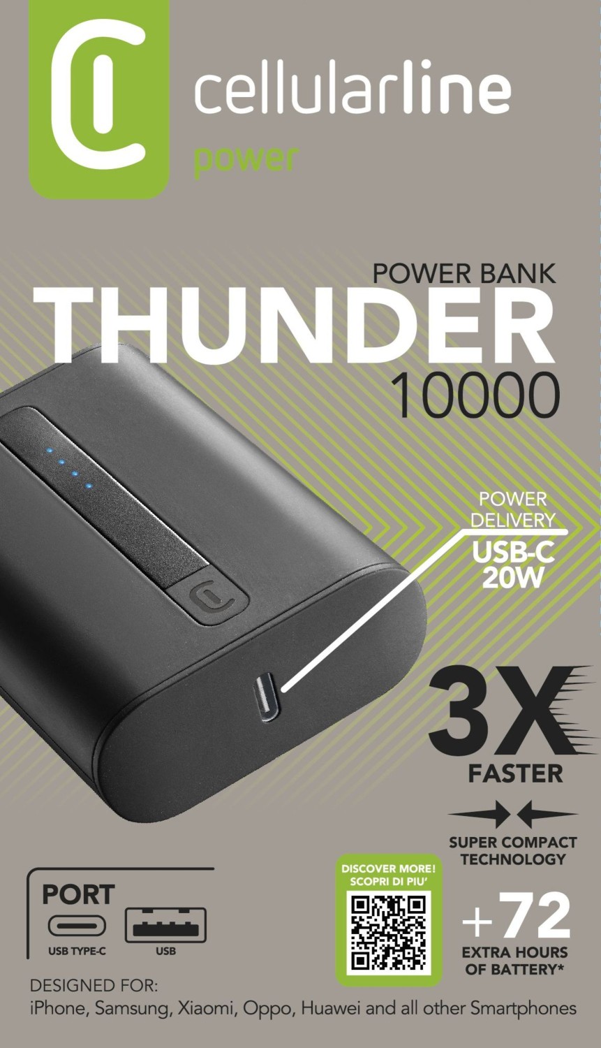 Powerbanka Cellularline Thunder 10000 mAh, černá