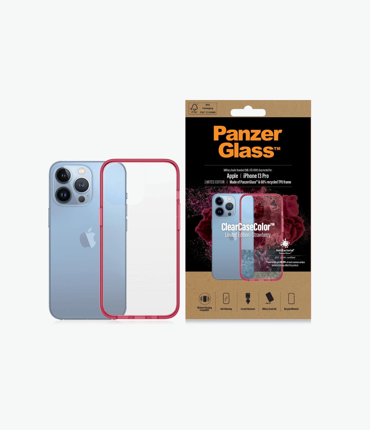 Zadný kryt PanzerGlass ClearCase pre Apple iPhone 13 Pro, strawberry