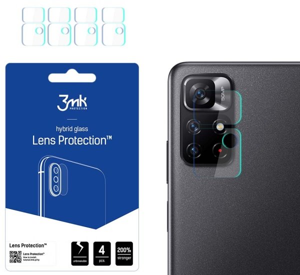 Hybridné sklo 3mk Lens ochrana kamery pre Xiaomi Redmi Note 11S 5G/Note 11T 5G (4ks)