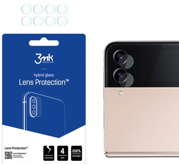 Hybridné sklo 3mk Lens ochrana kamery pre Samsung Galaxy Z Flip4 (4ks)