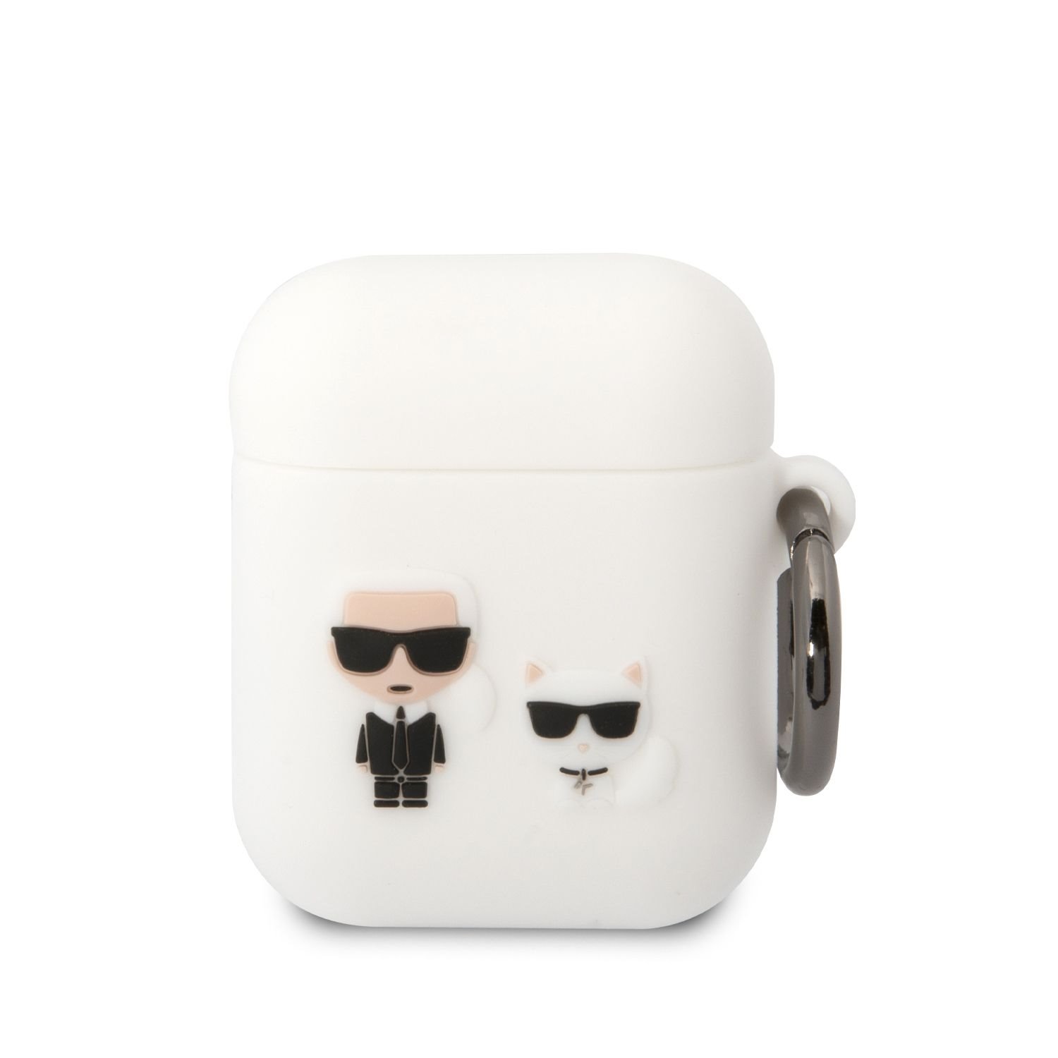 Silikonové pouzdro Karl Lagerfeld and Choupette pro Airpods 1/2, bílá