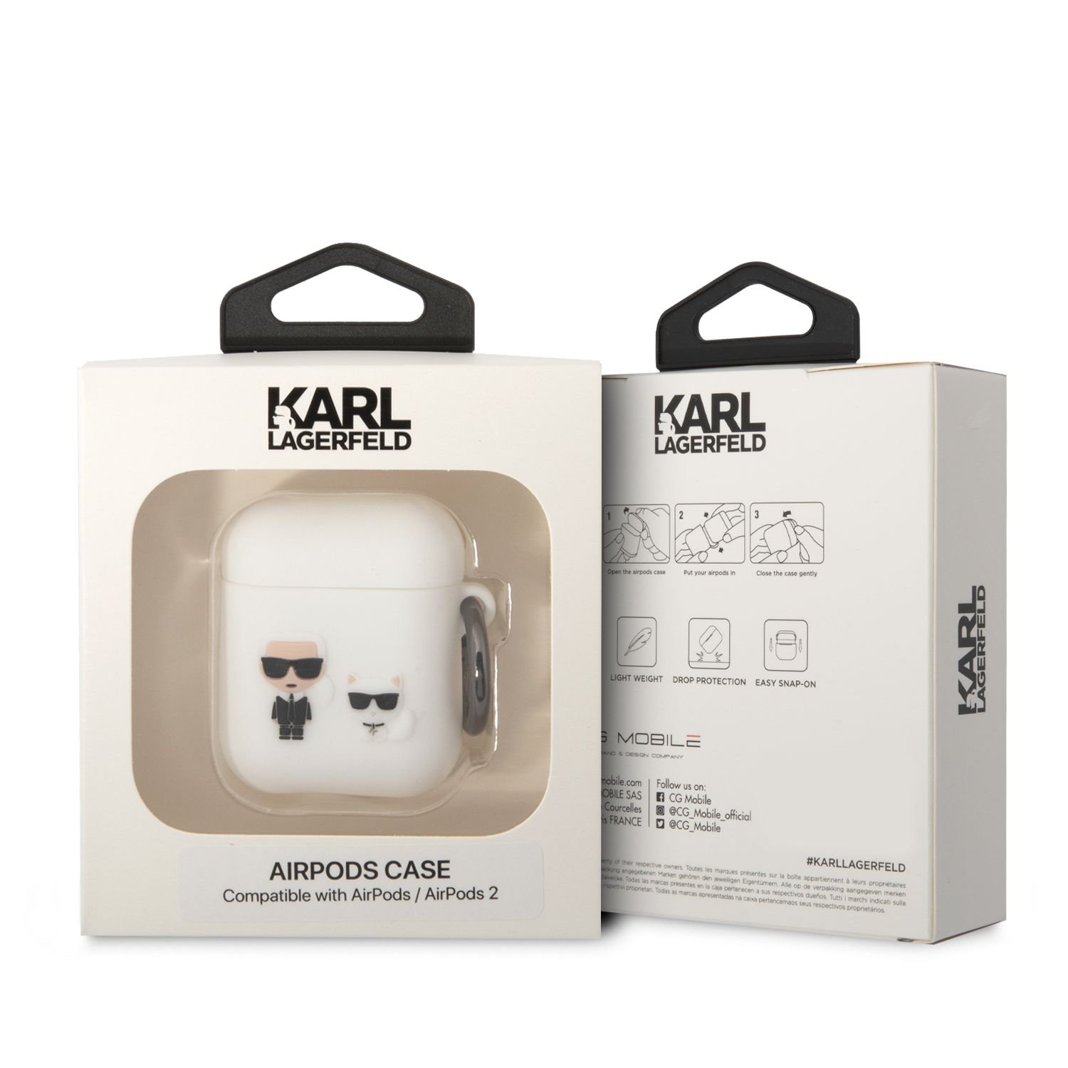Silikonové pouzdro Karl Lagerfeld and Choupette pro Airpods 1/2, bílá