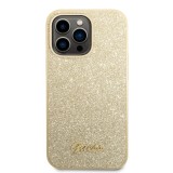 Zadní kryt Guess PC/TPU Glitter Flakes Metal Logo pro Apple iPhone 14 Pro, zlatá