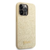 Zadní kryt Guess PC/TPU Glitter Flakes Metal Logo pro Apple iPhone 14 Pro, zlatá