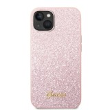 Zadní kryt Guess PC/TPU Glitter Flakes Metal Logo pro Apple iPhone 14, růžová