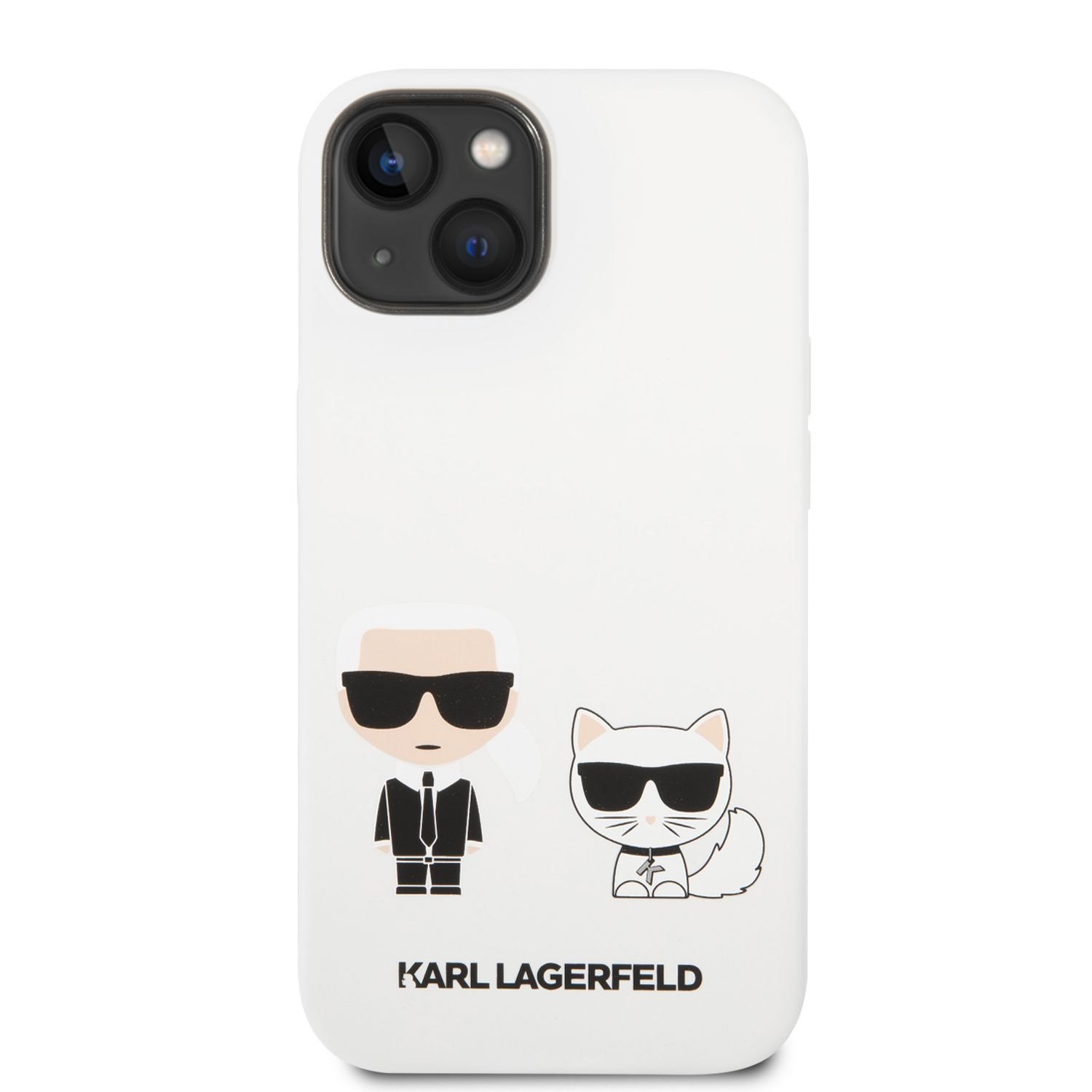 Silikónové puzdro Karl Lagerfeld and Choupette Liquid Silicone pre Apple iPhone 14, biela