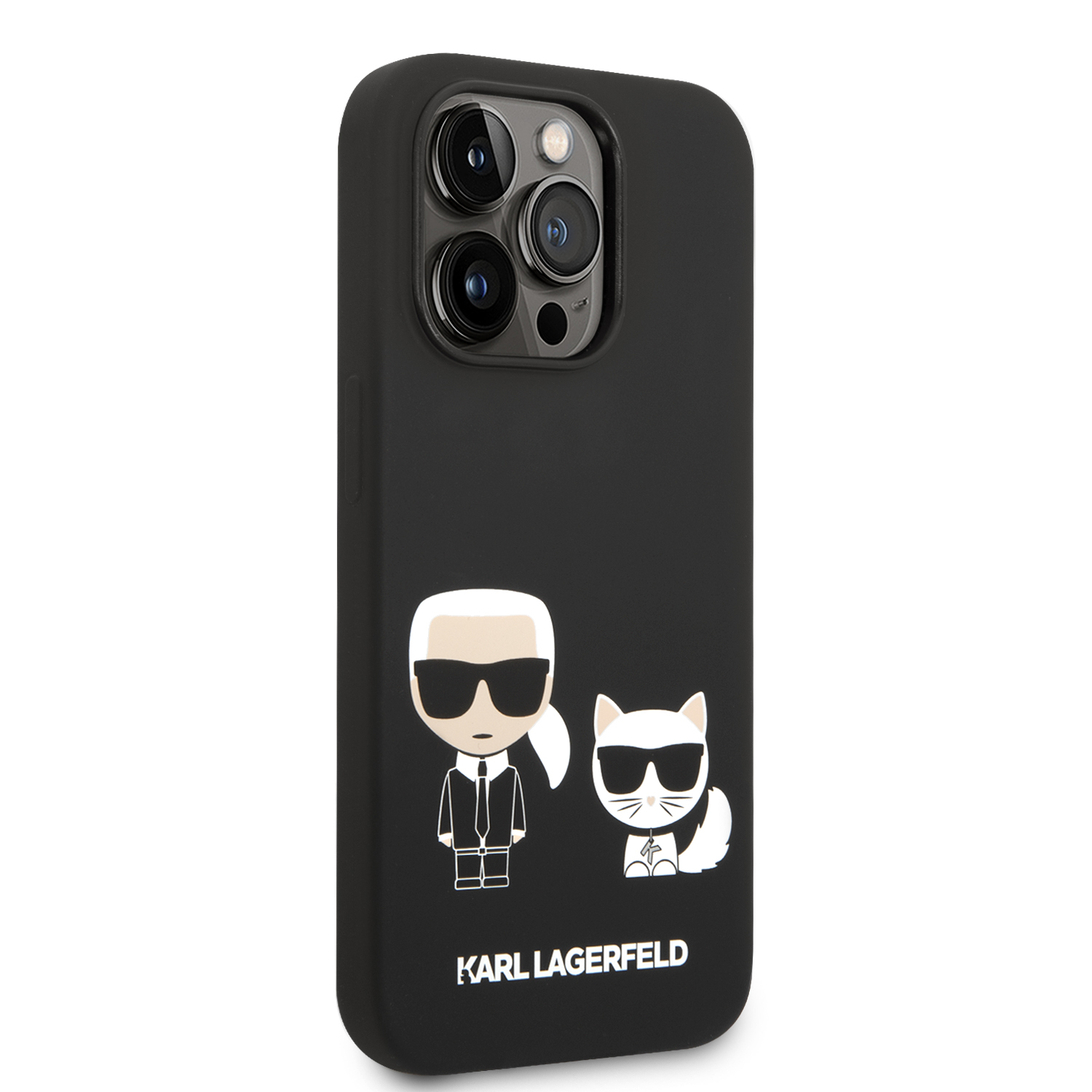 Silikónové puzdro Karl Lagerfeld and Choupette Liquid Silicone pre Apple iPhone 14 Pro, čierna
