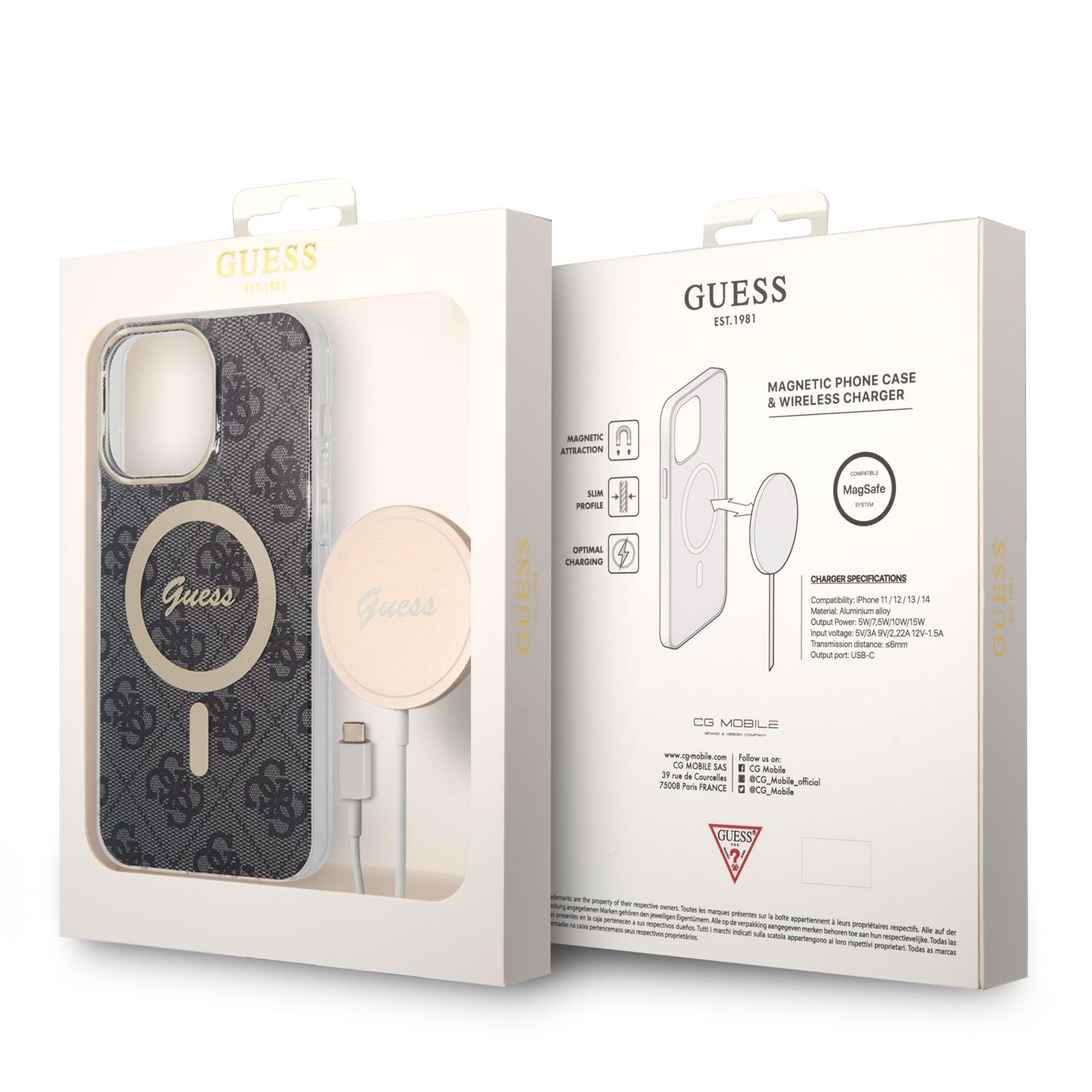 Guess 4G MagSafe Kompatibilní Zadní Kryt + Bezdrátová Nabíječka pro iPhone 14 Pro Max Black