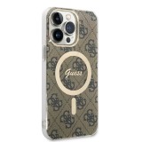 Guess 4G MagSafe Kompatibilní Zadní Kryt + Bezdrátová Nabíječka pro iPhone 14 Pro Max Brown
