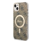 Guess 4G MagSafe Kompatibilní Zadní Kryt + Bezdrátová Nabíječka pro iPhone 14 Plus Brown