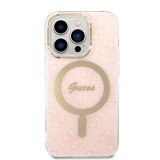 Kompatibilný zadný kryt Guess 4G MagSafe + bezdrôtová nabíjačka pre Apple iPhone 14 Pro, ružová