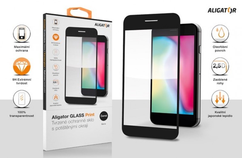 Ochranné tvrzené sklo ALIGATOR PRINT pro T Phone, černá