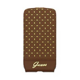 GUFLS4PEC Guess Gianina Flip Kožené Puzdro Cognac pre Samsung i9505 Galaxy S4