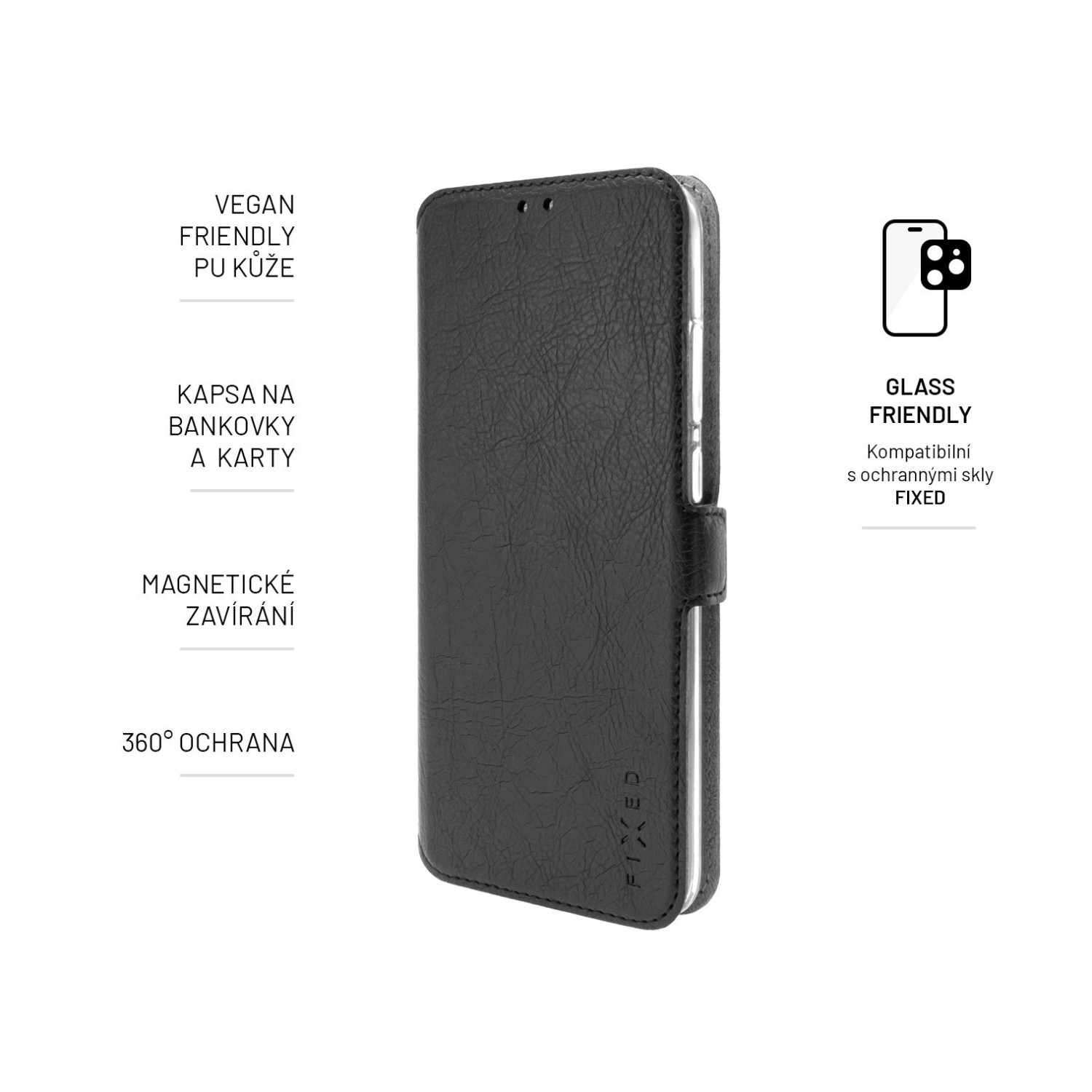 Tenké pouzdro typu kniha FIXED Topic pro Motorola Moto E13, černé