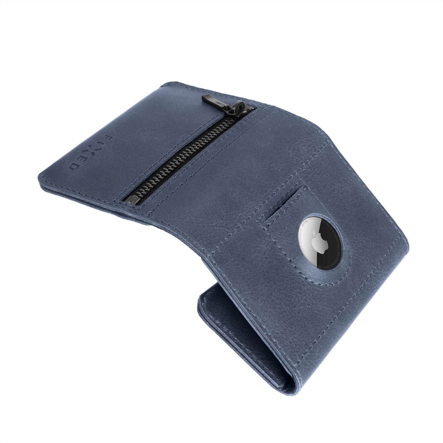 Kožená peňaženka FIXED Tripple Wallet for AirTag z pravej hovädzej kože, modrá