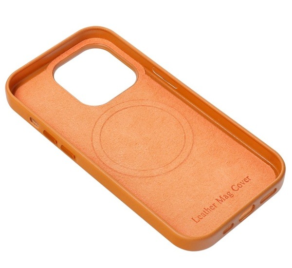 Ochranný kožený kryt Mag Cover pre Apple iPhone 14 Pro Max, oranžová