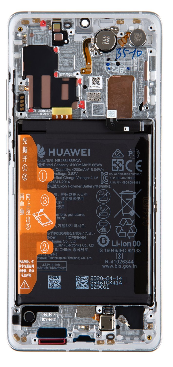 Huawei P30 PRO LCD Display + Dotyková Deska + Přední Kryt Silver Frost (Service Pack)