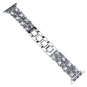 Remienok Worryfree Metal&amp;Leather pre Apple 38/40/41mm, silver/grey