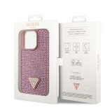 Guess Rhinestones Triangle Metal Logo Kryt pro iPhone 14 Pro Pink