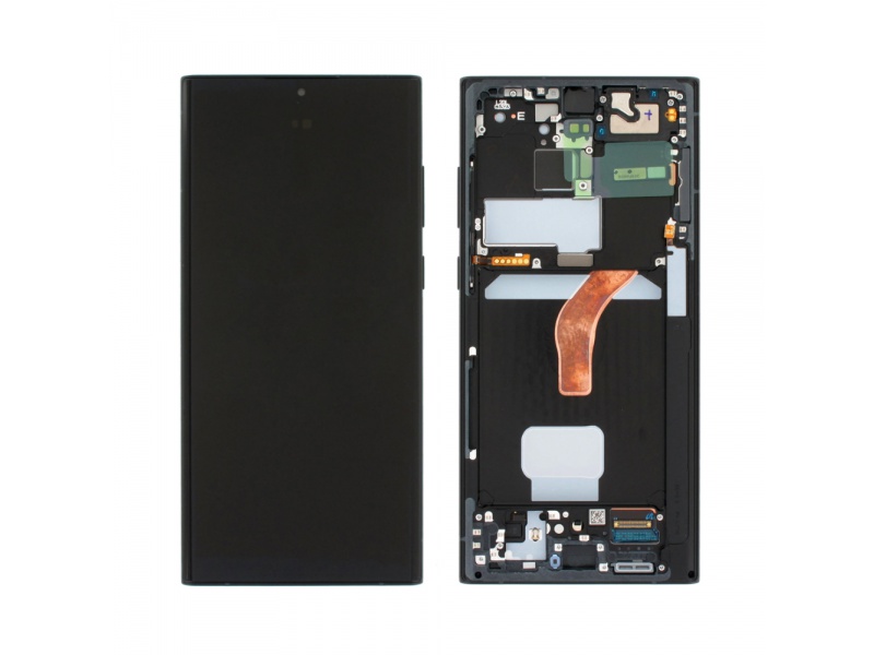 LCD + dotyk + rámček pre Samsung Galaxy S22 Ultra, šedá/modrá/červená (Service Pack)