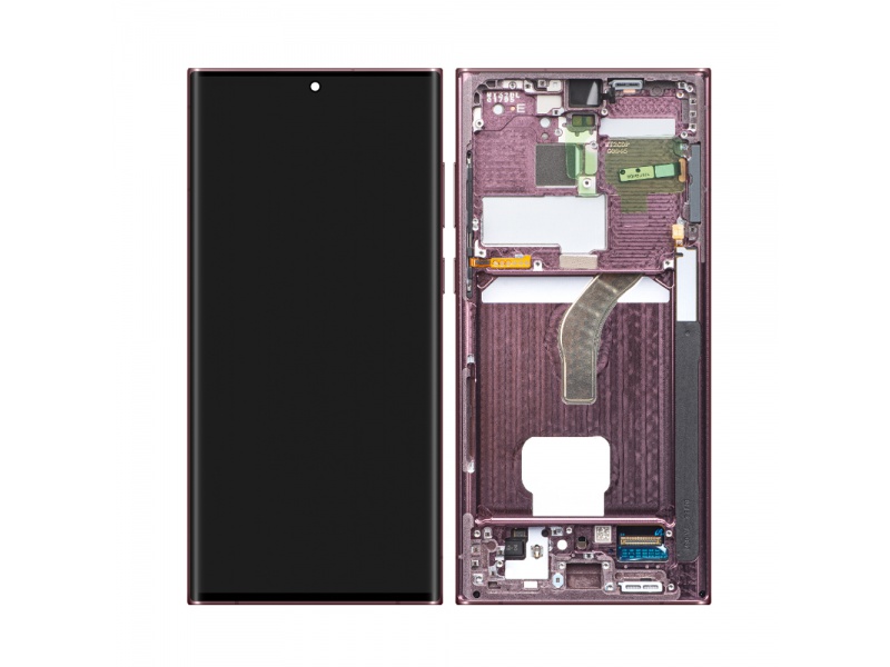 LCD + dotyk + rámček pre Samsung Galaxy S22 Ultra, burgundy (Service Pack)