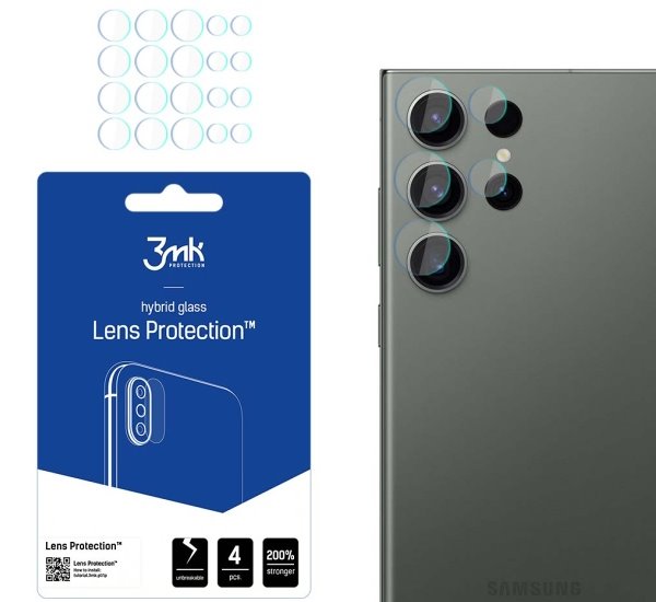Hybridní sklo 3mk Lens ochrana kamery pro Samsung Galaxy S23 Ultra (SM-S918) 4ks