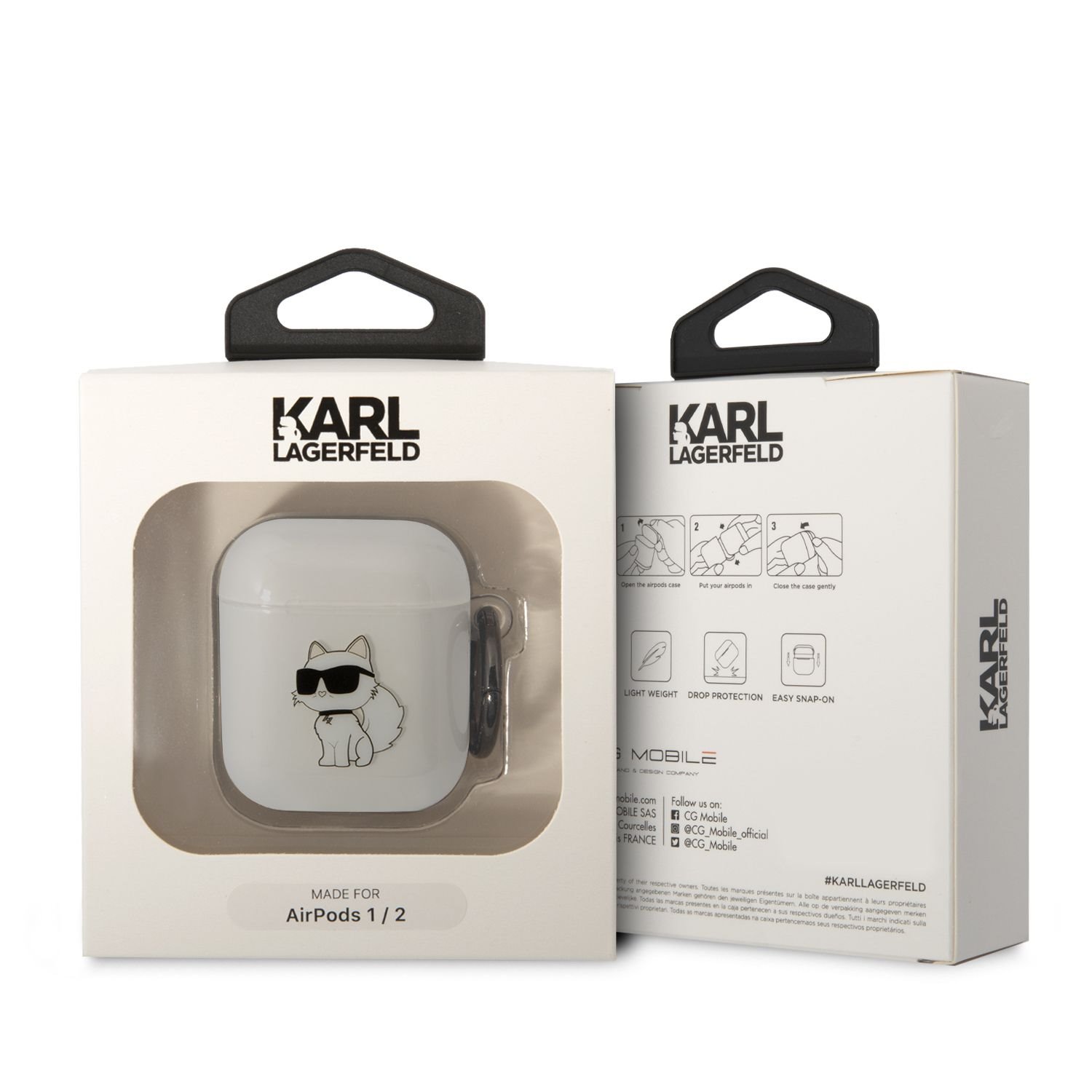 Karl Lagerfeld 3D Logo NFT Choupette TPU Pouzdro pro Airpods 1/2 White