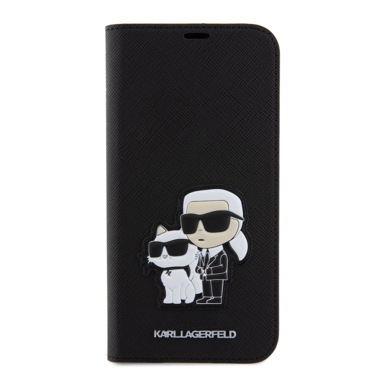 Karl Lagerfeld PU Saffiano Karl and Choupette NFT Book Pouzdro pro iPhone 15 Pro Max Black