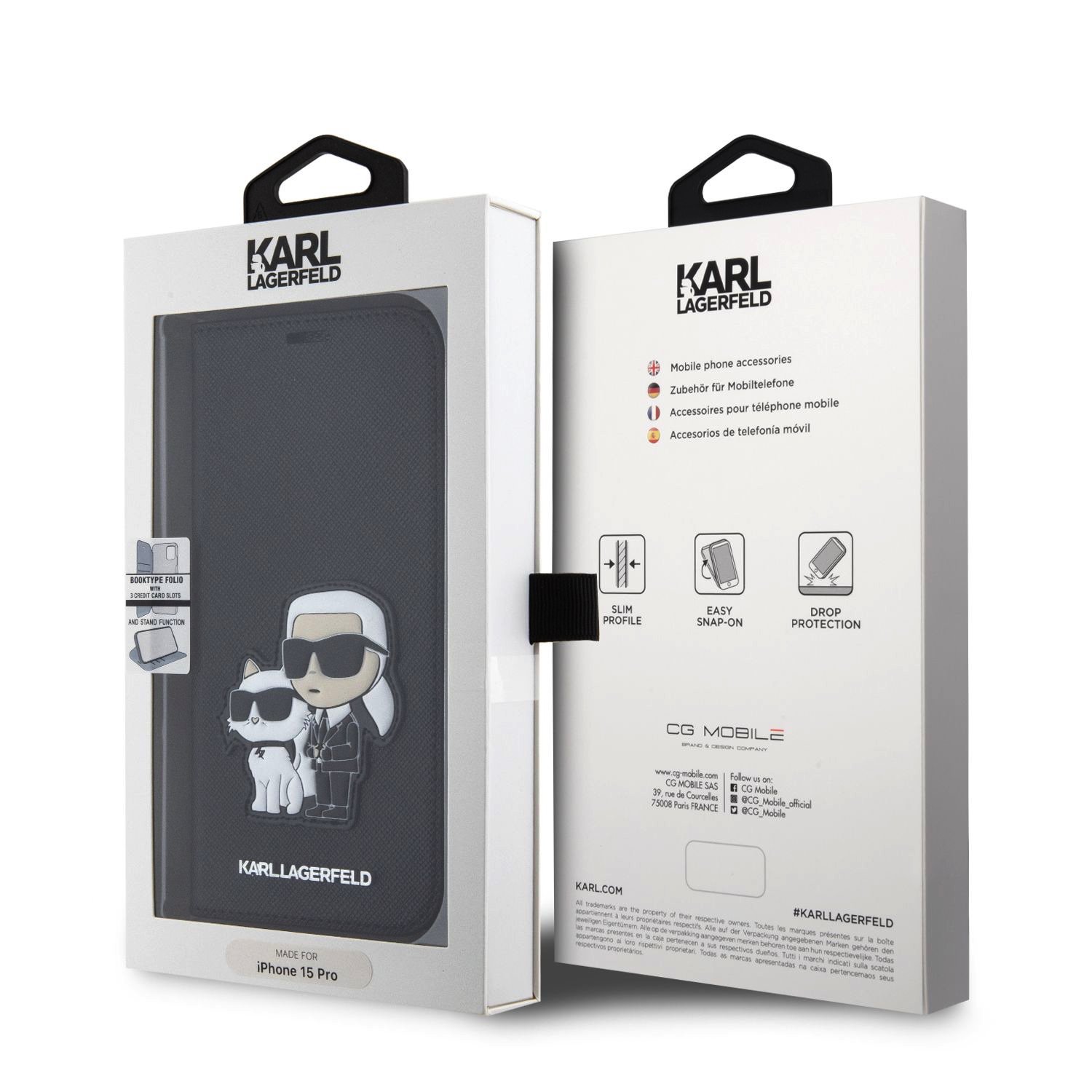 Karl Lagerfeld PU Saffiano Karl and Choupette NFT Book Pouzdro pro iPhone 15 Pro Black