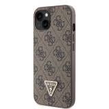 Guess PU 4G Strass Triangle Metal Logo Zadní Kryt pro iPhone 15 Brown