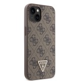 Guess PU 4G Strass Triangle Metal Logo Zadní Kryt pro iPhone 15 Brown