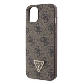 Guess PU 4G Strass Triangle Metal Logo Zadní Kryt pro iPhone 15 Brown