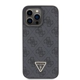 Guess PU 4G Strass Triangle Metal Logo Zadní Kryt pro iPhone 15 Pro Max Black