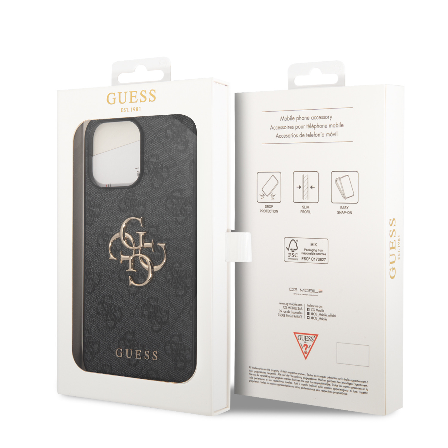 Zadný kryt Guess PU 4G Metal Logo pre Apple iPhone 15 Pro Max, šedá