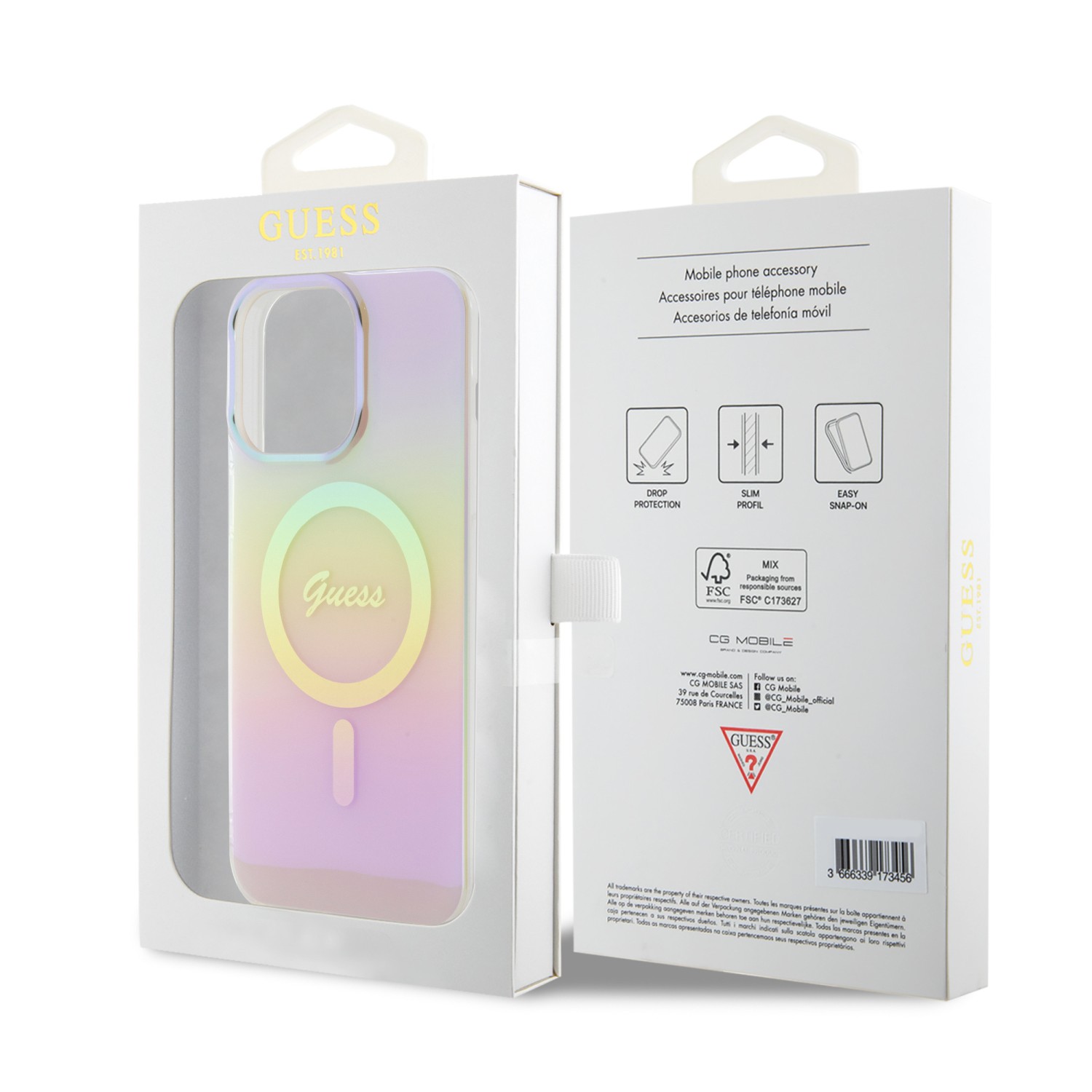 Guess IML Iridescent Script MagSafe Zadní Kryt pro iPhone 15 Pro Max Pink