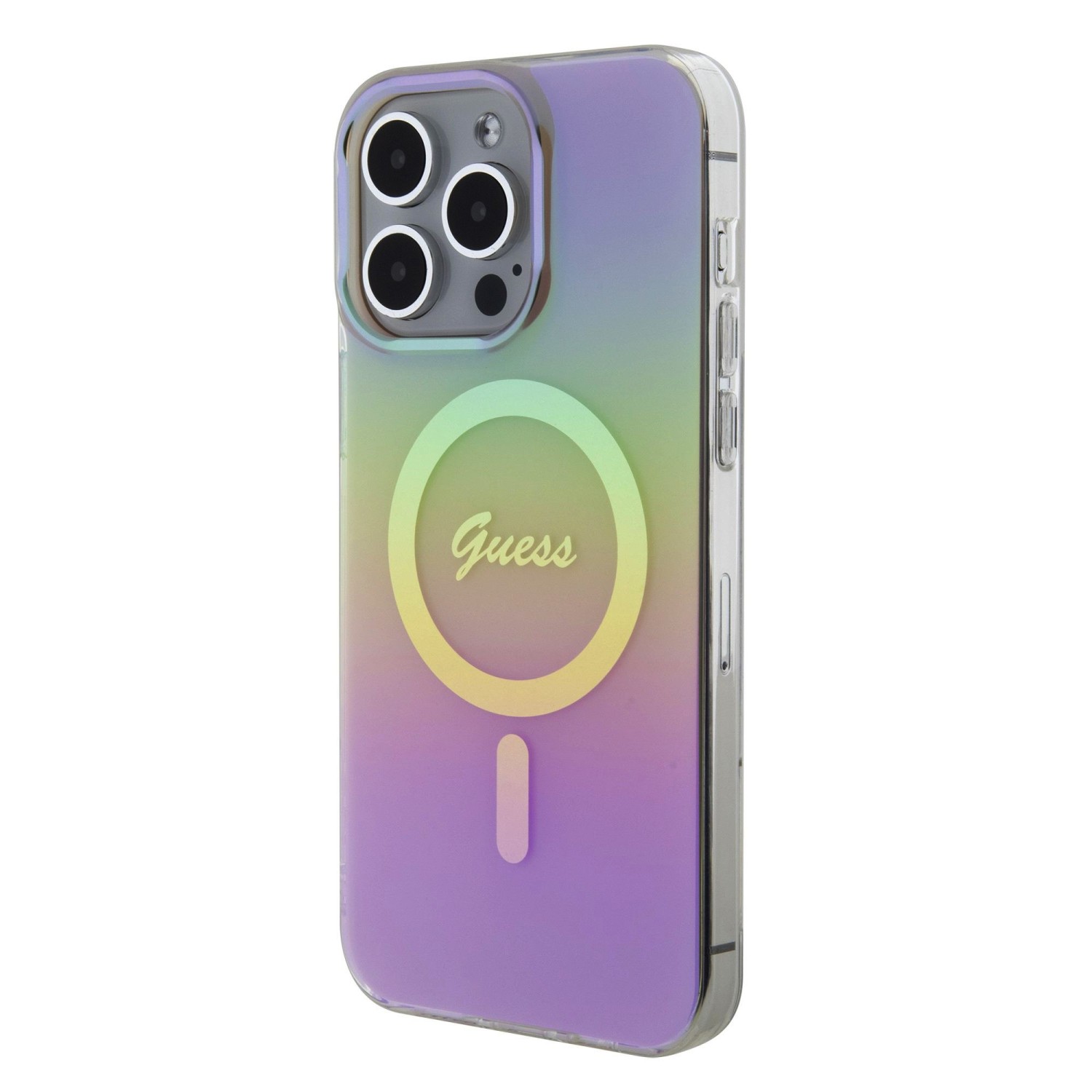 Guess IML Iridescent Script MagSafe Zadní Kryt pro iPhone 15 Pro Pink