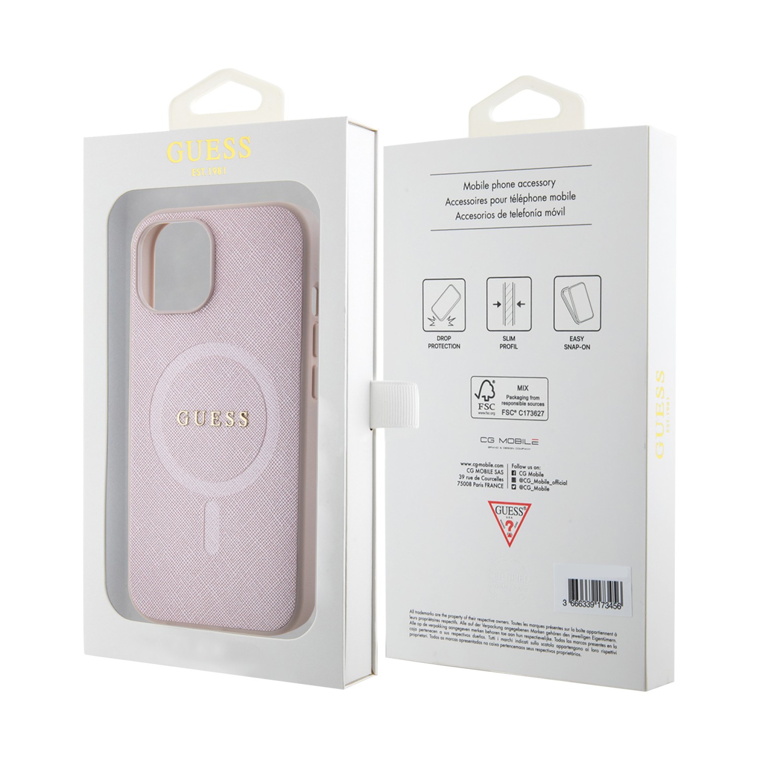 Guess PU Saffiano MagSafe Zadní Kryt pro iPhone 15 Pink