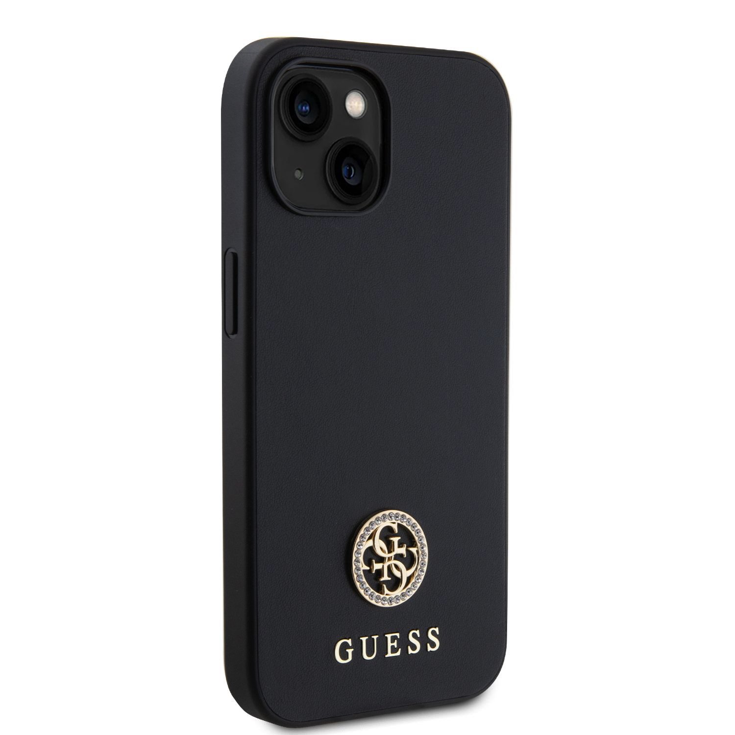 Guess PU 4G Strass Metal Logo Zadní Kryt pro iPhone 15 Black