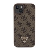 Guess PU 4G Strass Triangle Metal Logo Zadní Kryt pro iPhone 15 Plus Brown